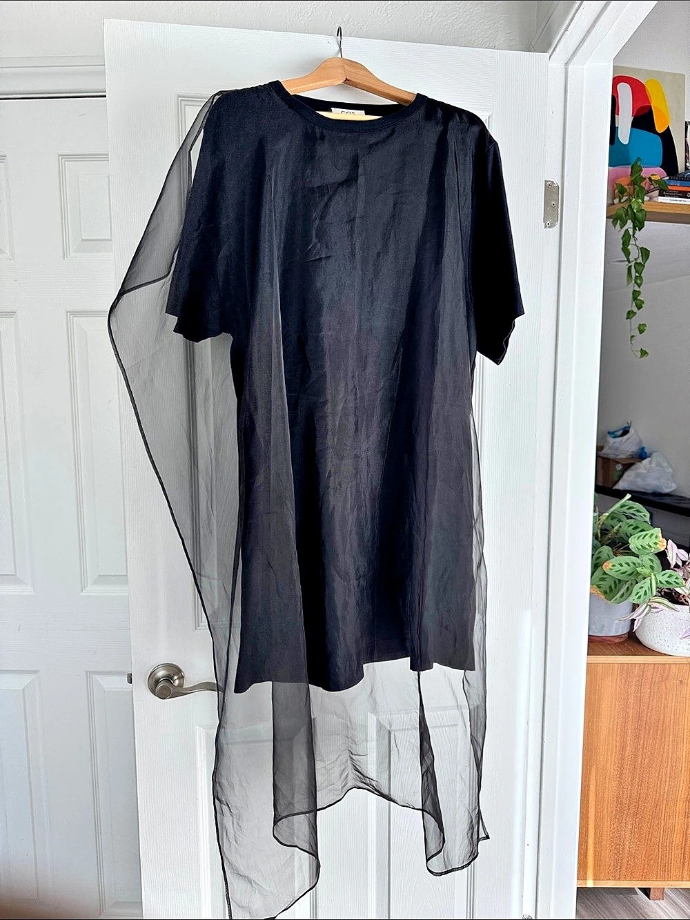 COS Sheer Overlay Maxi Dress in Black Size Medium
